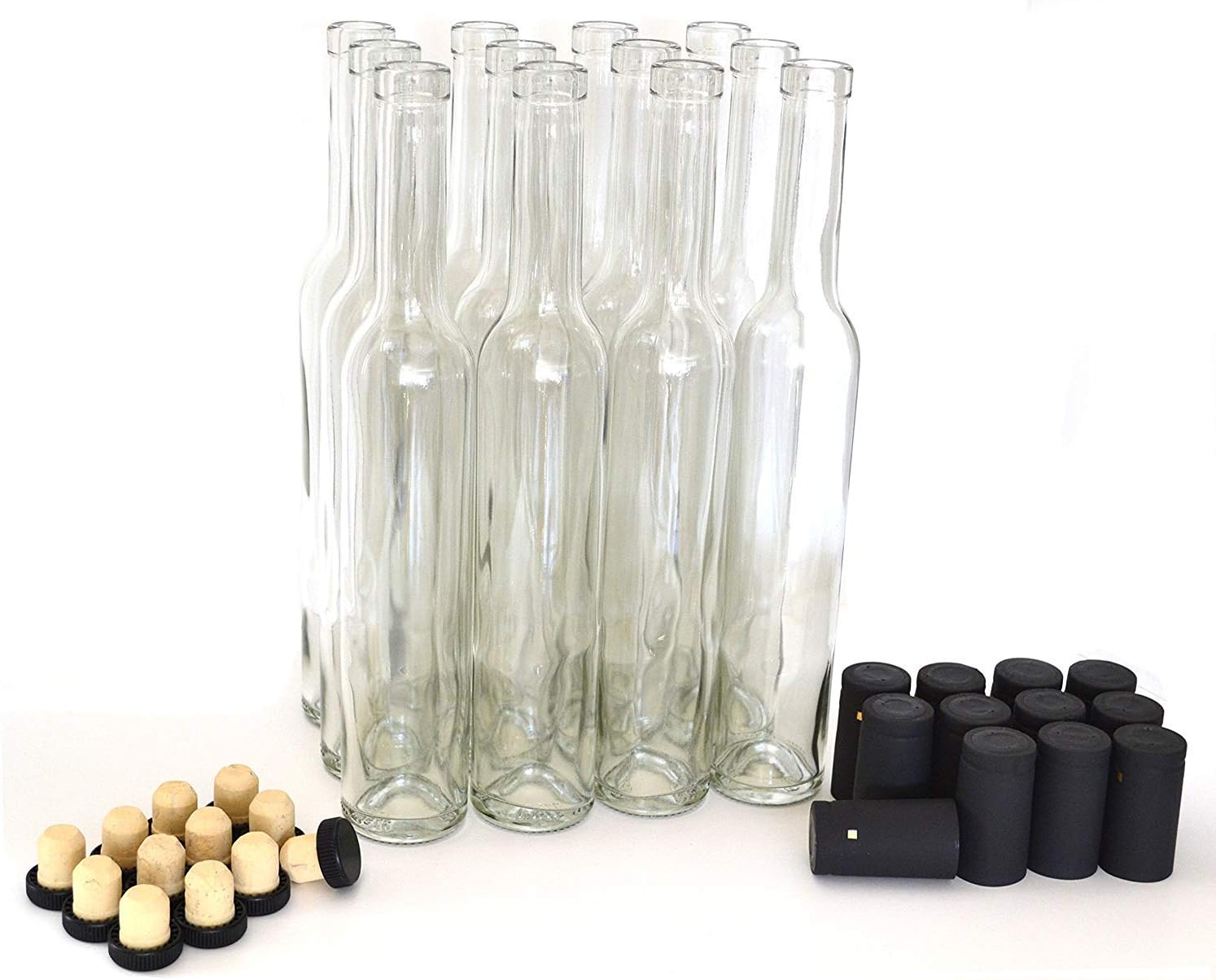 nicebottles Bellissima Bottles, 375ml, Clear - Case of 12 - Refined, Elegant, High-End Look & Feel, Ideal for Dessert Wines, Infused Spirits, Syrups