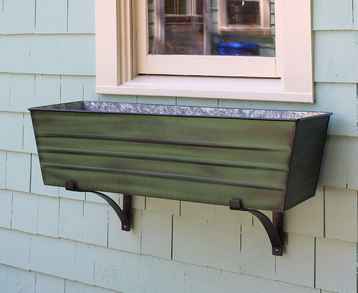 Achla Designs Galvanized Window Flower Box Planter-Green-Medium (24" L x 9.5" W x 7.5" H)