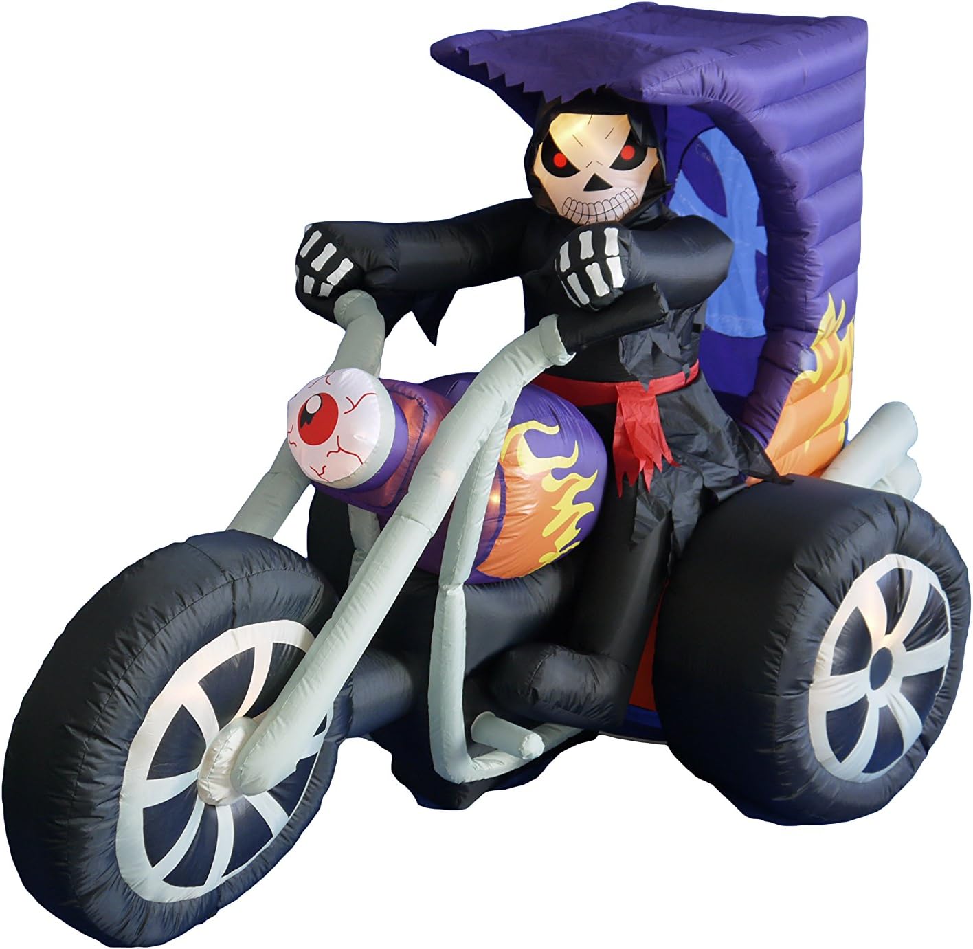 7 FT Long Halloween Inflatable Grim Reaper on Motorcycle | Lights, Outdoor Indoor, Blow Up Lighted Yard Decor, Lawn Inflatables