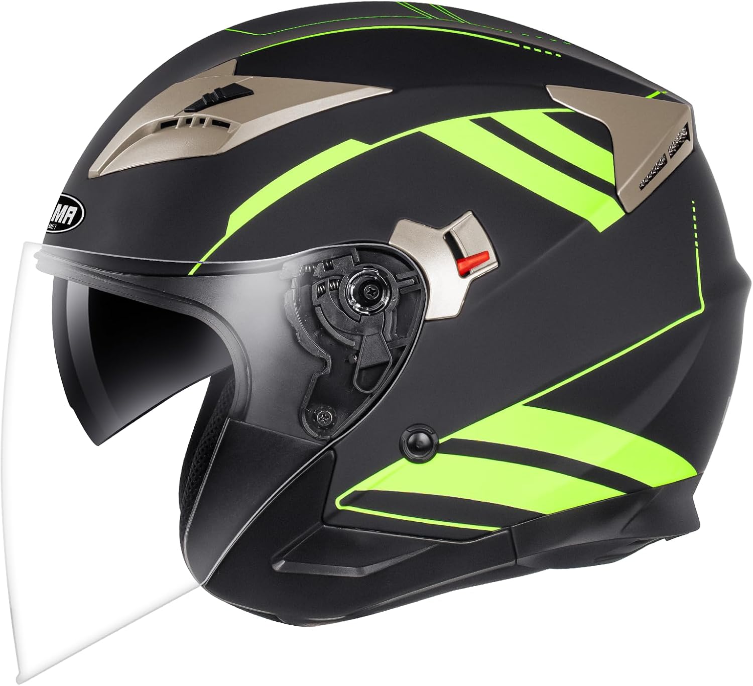 YEMA Open Face Motorcycle Helmets, DOT Approved 3/4 Moped Helmet Dual Visor Quick Release Buckle, Helmets for Adults Motorcycle Men Women Helmets for Moped Scooter Streey