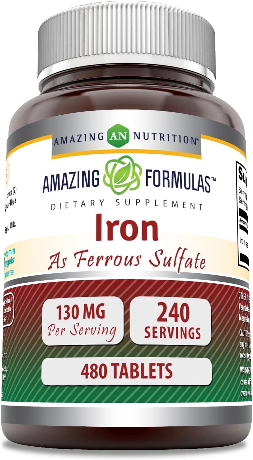 Amazing Formulas Iron as Ferrous Sulfate Supplement | 130 Mg per Serving | 240 Tablets | Non-GMO | Gluten-Free | Made in USA