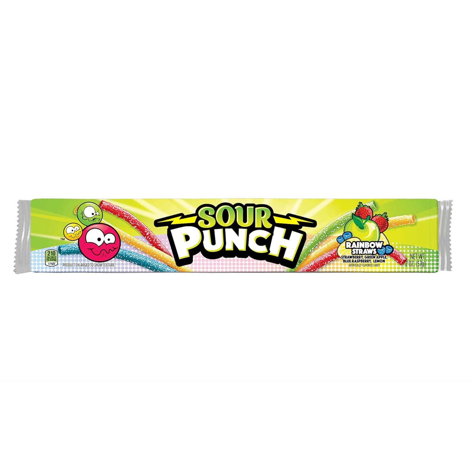 Sour Punch Straws, Rainbow Fruit Flavors, Chewy Sweet & Sour Candy, 2oz Tray (24 Pack)