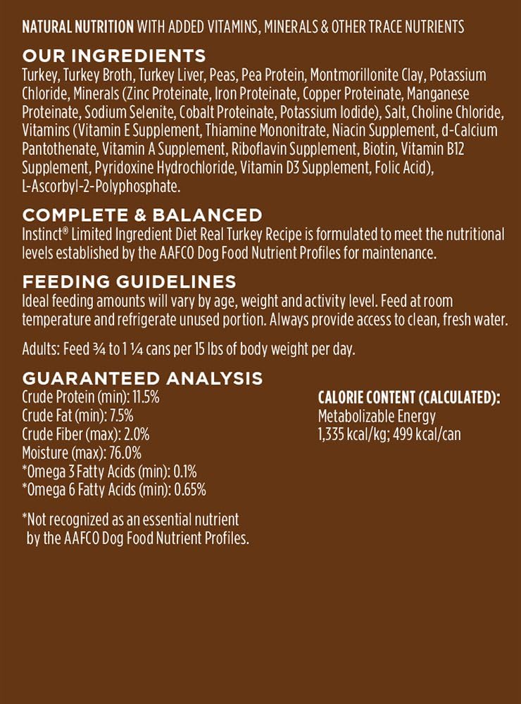 Instinct Limited Ingredient Diet, Wet Canned Dog Food, Grain Free - Real Turkey, 13.2 oz. Cans (Pack of 6) | Single animal protein and vegetable recipe, delicious loaf texture, real turkey entree, gentle on sensitive stomachs