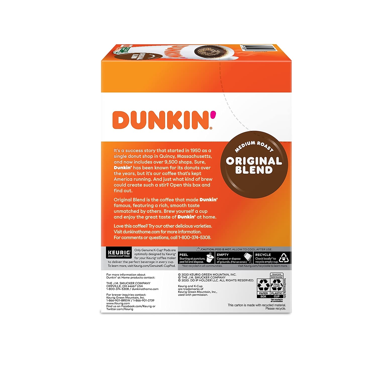 Dunkin' Donuts 2091512 Original Blend Coffee K-Cup Pods Medium Roast 44/Box (006933)