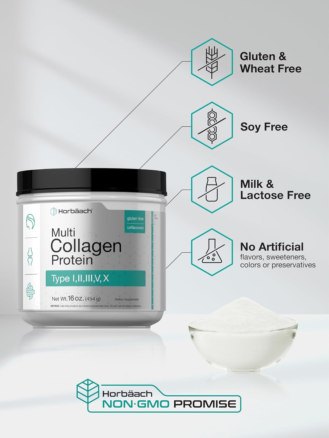 Horbäach Multi Collagen Protein Powder 16 oz | Type I, II, III, V, X