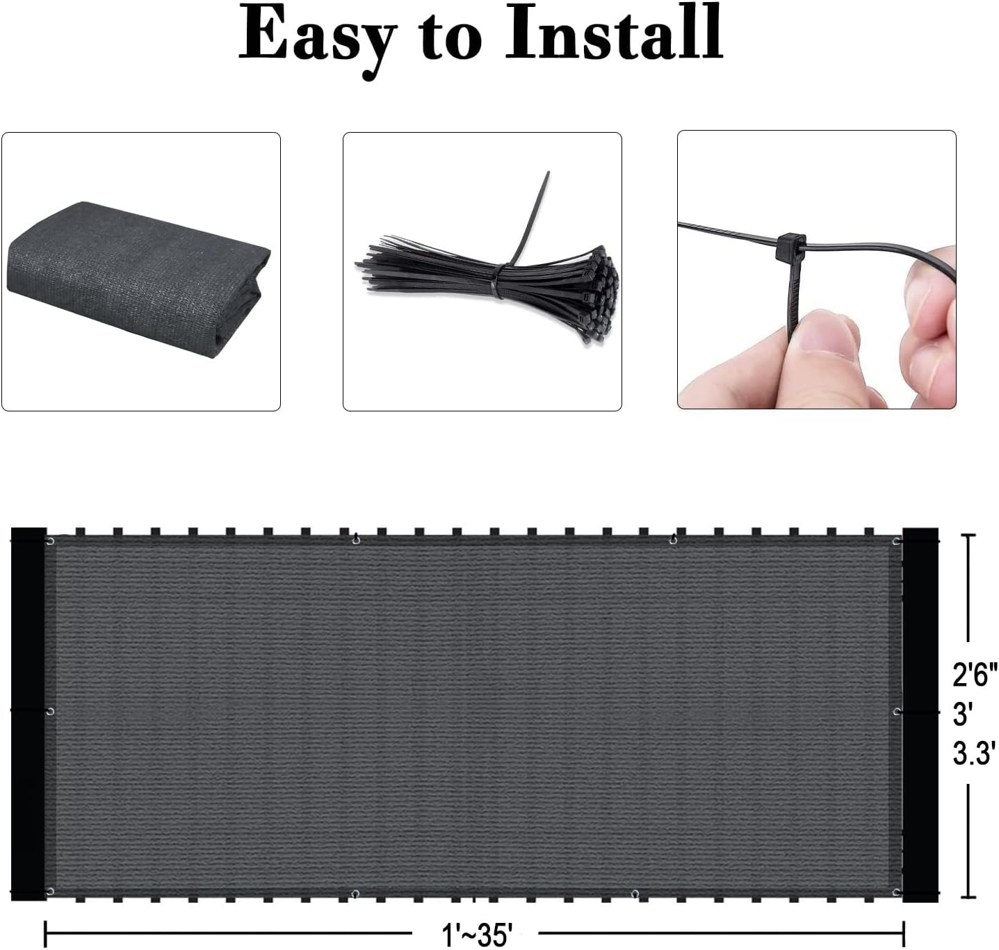 SUNLAX 3'x10' Black Balcony Privacy Screen Fence Windscreen 90% UV Block