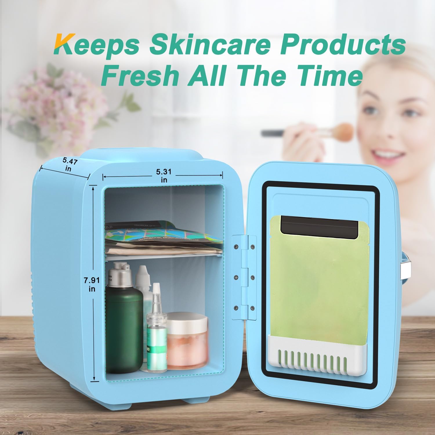 CROWNFUL Mini Fridge, 4 Liter/6 Can Portable Cooler and Warmer Personal Refrigerator for Skin Care, Cosmetics, Beverage, Food, Great for Bedroom
