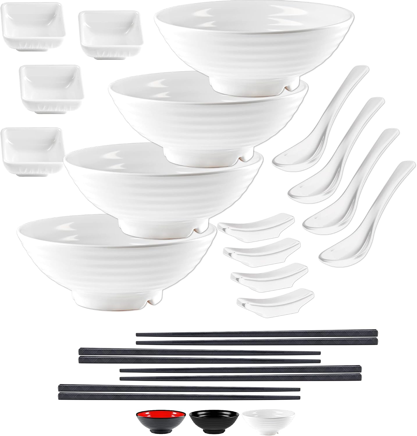 Unbreakable Ramen Bowl Set with Chopsticks and Spoon: 2 large Japanese Style Melamine Ramen Bowls