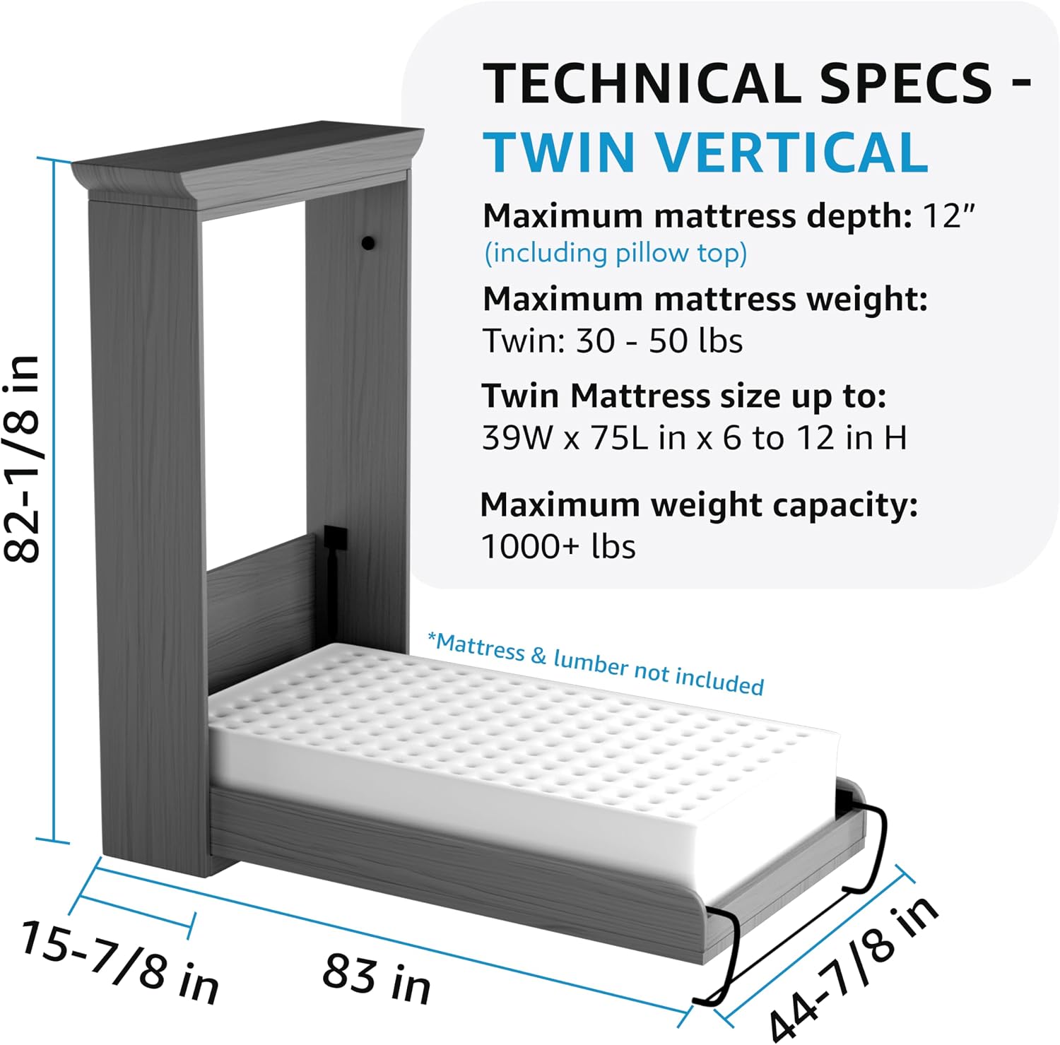 Queen Size Deluxe Murphy Bed Kit, Vertical