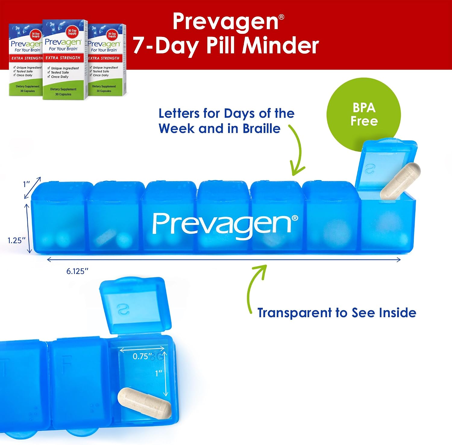 Prevagen Extra Strength with 7-Day Pill Minder, 60 Capsules, 1-Pack | For Your Brain, 2 Month Supply, 20mg Apoaequorin, 50mcg Vitamin D3