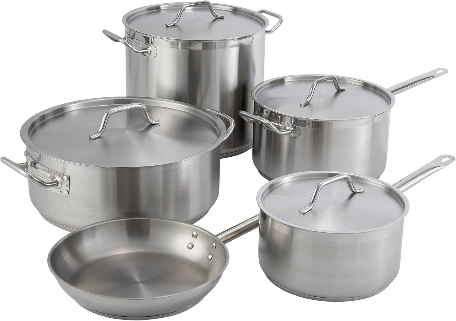 Winco 15 qt Stainless Steel Brazier Pan with Lid | Flat bottom, Wide base, Riveted handles, Induction safe, Great for Braising, Simmering, Batch Cooking and Restaurant Kitchens
