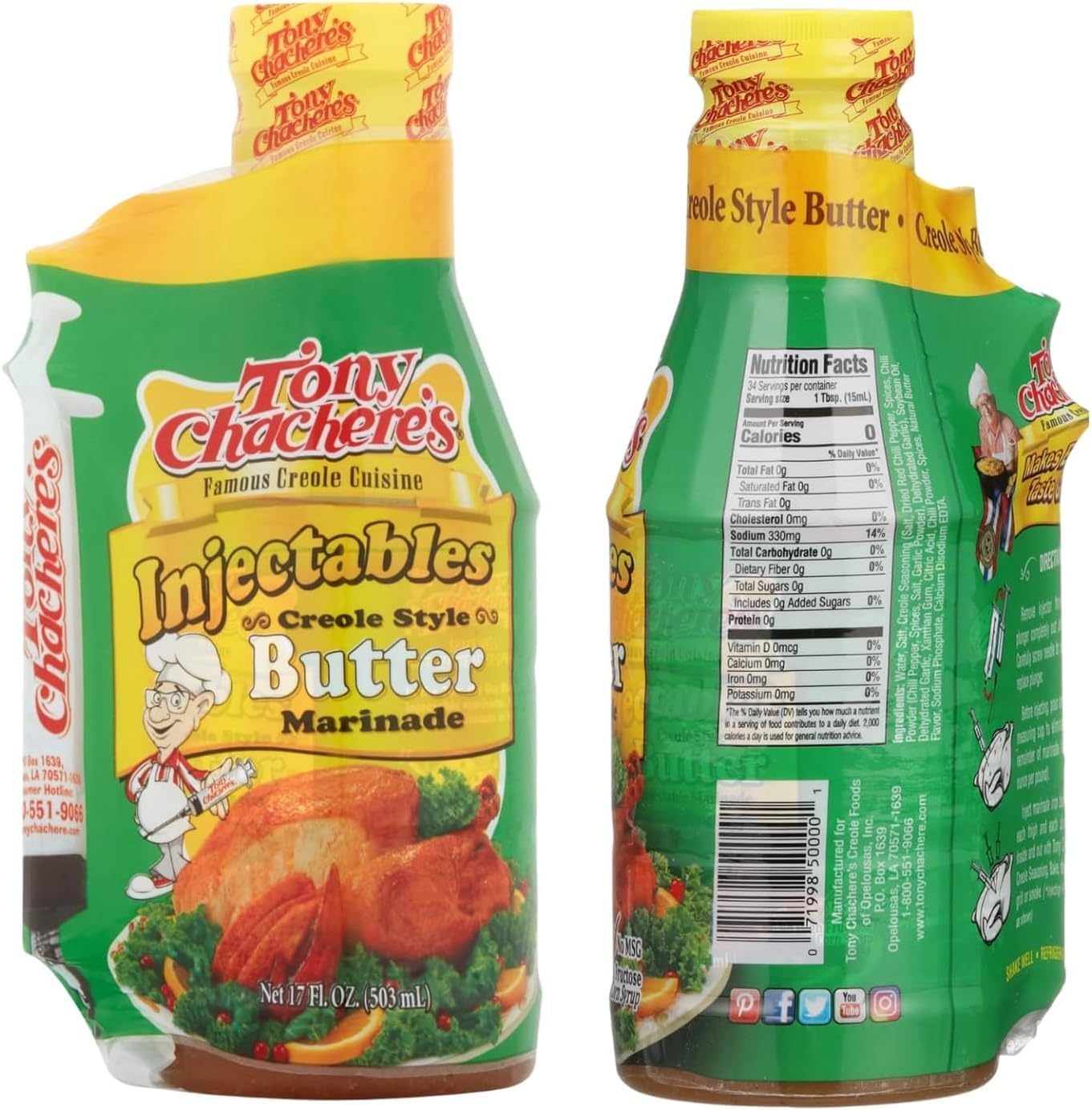 Tony Chachere Injectable Marinade 17 Fl Oz, Roasted Garlic and Herb (Pack of 3, Garlic)