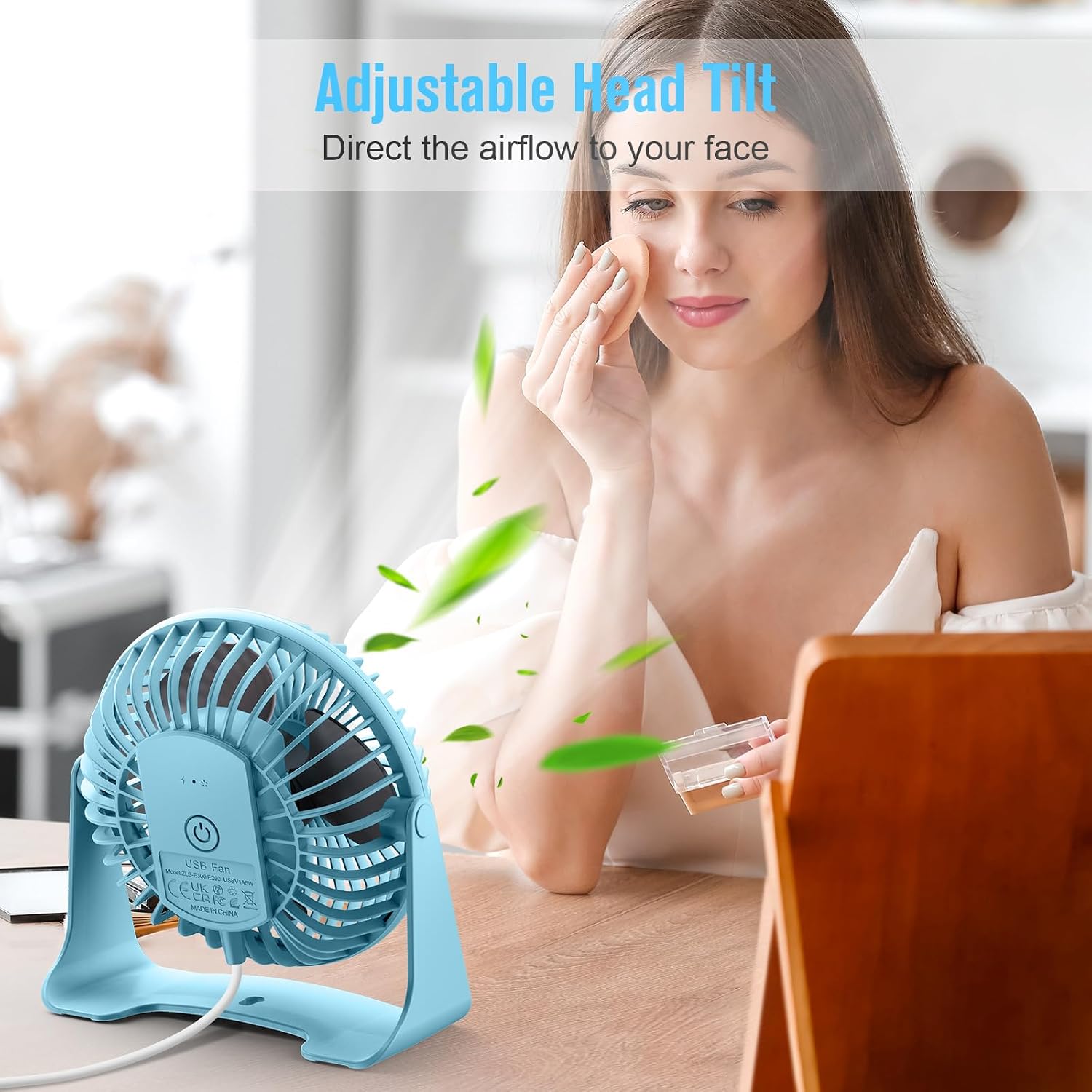 BESKAR USB Small Desk Fan, Portable Table Fans with 3 Speeds Strong Airflow