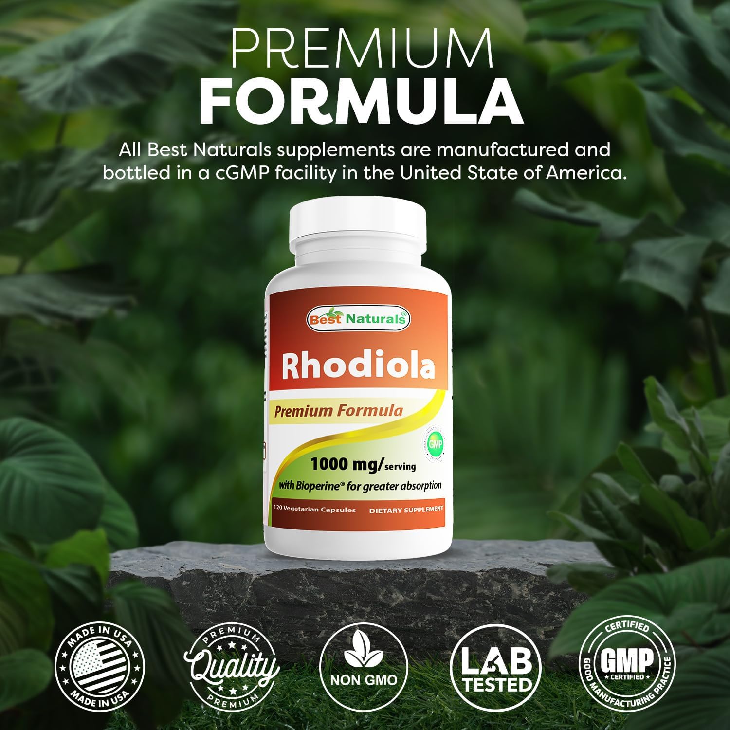 Best Naturals Rhodiola with Bioperine 1000mg Serving - 120 Veggie Capsules