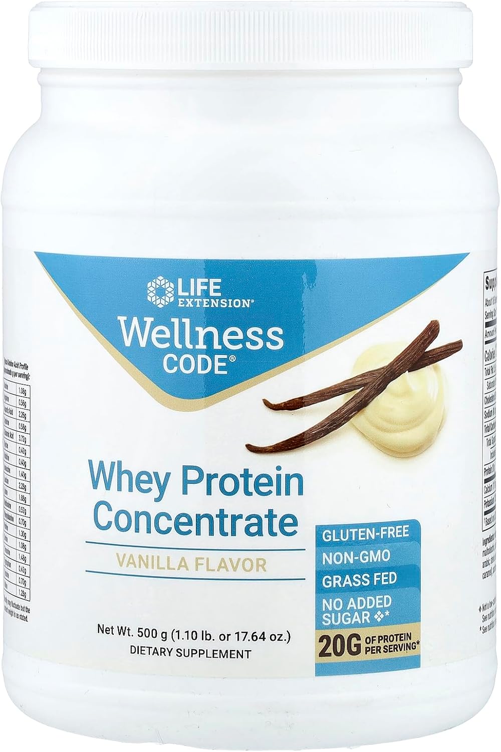 Life Extension Wellness Code Whey Protein Concentrate 20g Muscle Growth & Immune Health - Sourced From Grass-Fed, Free-Range, Hormone-Free Cows