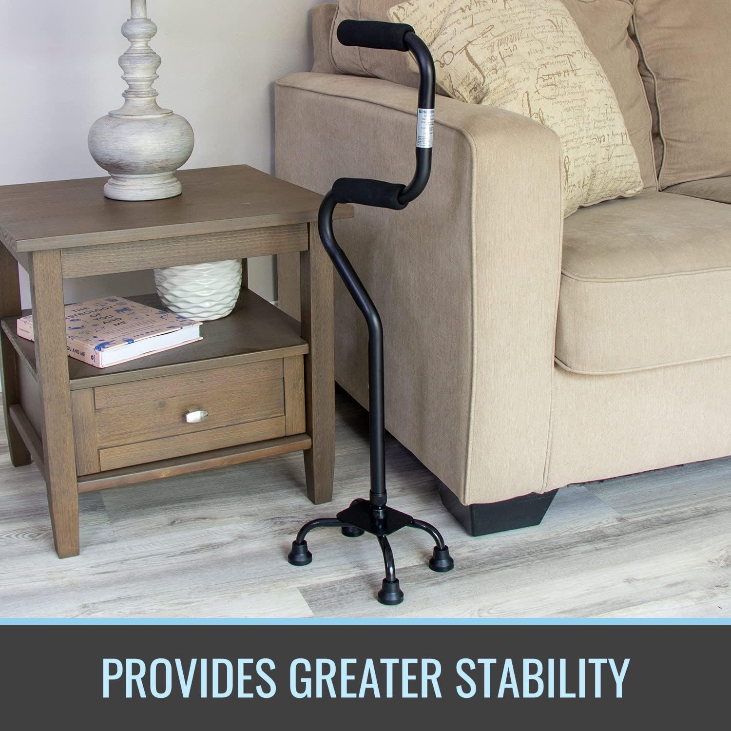 HealthSmart Quad Walking Cane, Sit To Stand Walker, Adjustable Canes for Men, Canes for Women, FSA HSA Eligible with Quad Base, Foam Handles Quad Cane