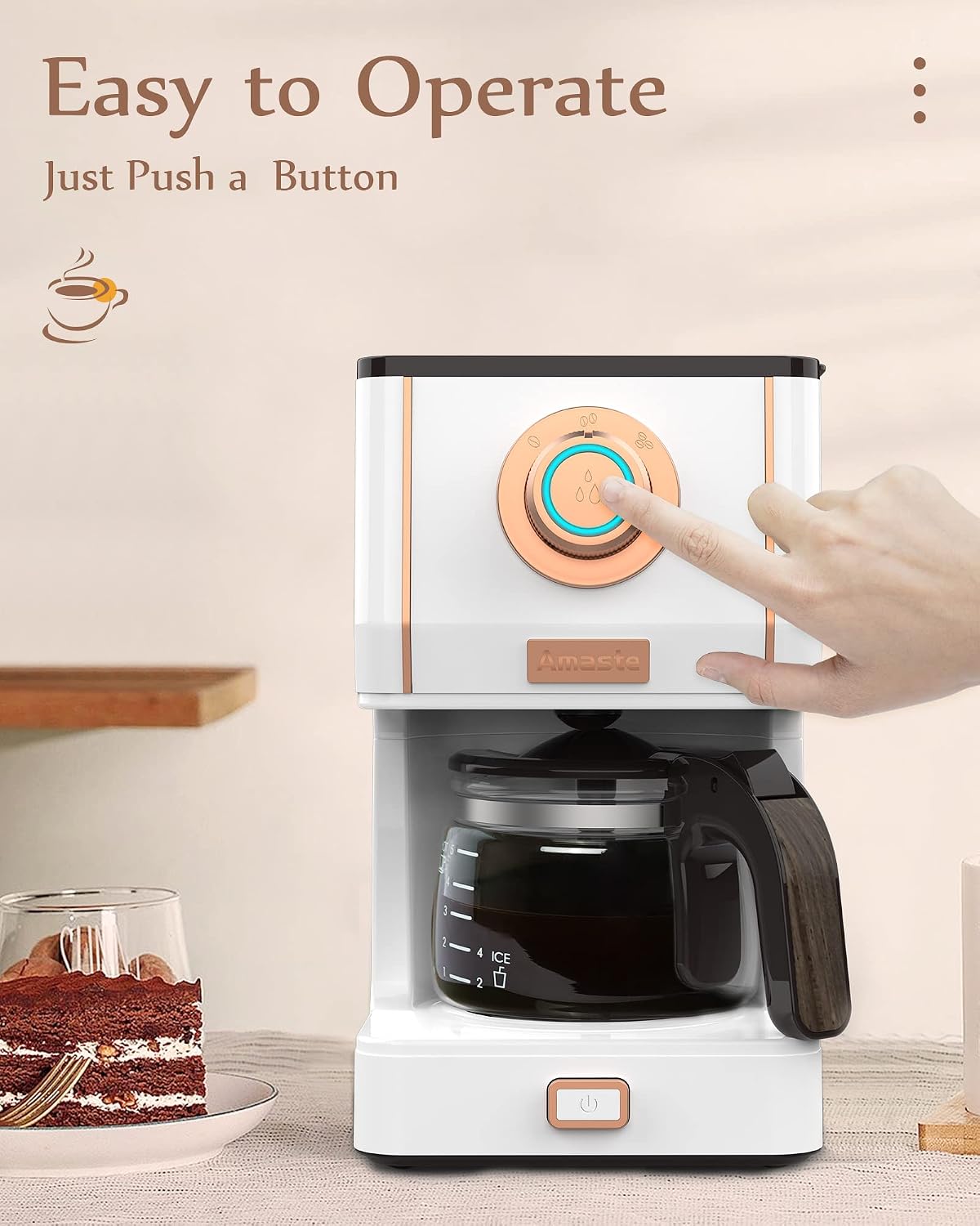 Amaste Drip Coffee Maker, Coffee Machine with 25 Oz Glass Coffee Pot, Retro Style Coffee Maker with Reusable Filter & Three Brewing Modes