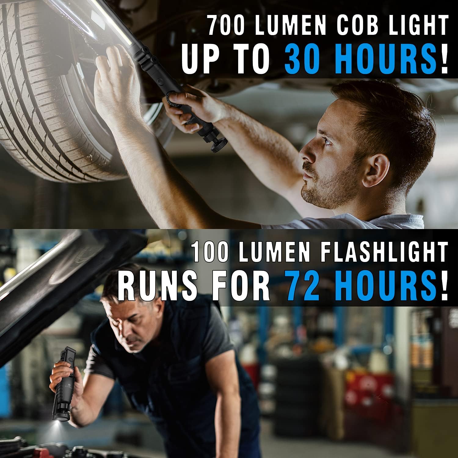 Dr. Prepare LED Work Light, 700 Lumens Foldable Rechargeable Work Light, 3200mAh Cordless Portable Magnetic COB LED Inspection Light for Car Repair