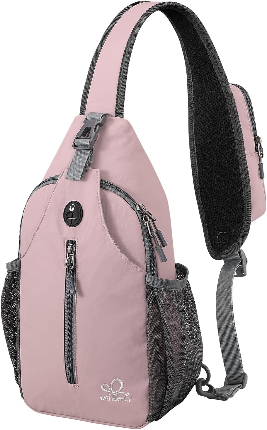 WATERFLY Crossbody Sling Backpack Sling Bag Travel Hiking Chest Bag Daypack (Black) | Small Hiking bag,Multi-compartment storage,Water-resistant,Breathable back pad,Reversible adjustable shoulder strap