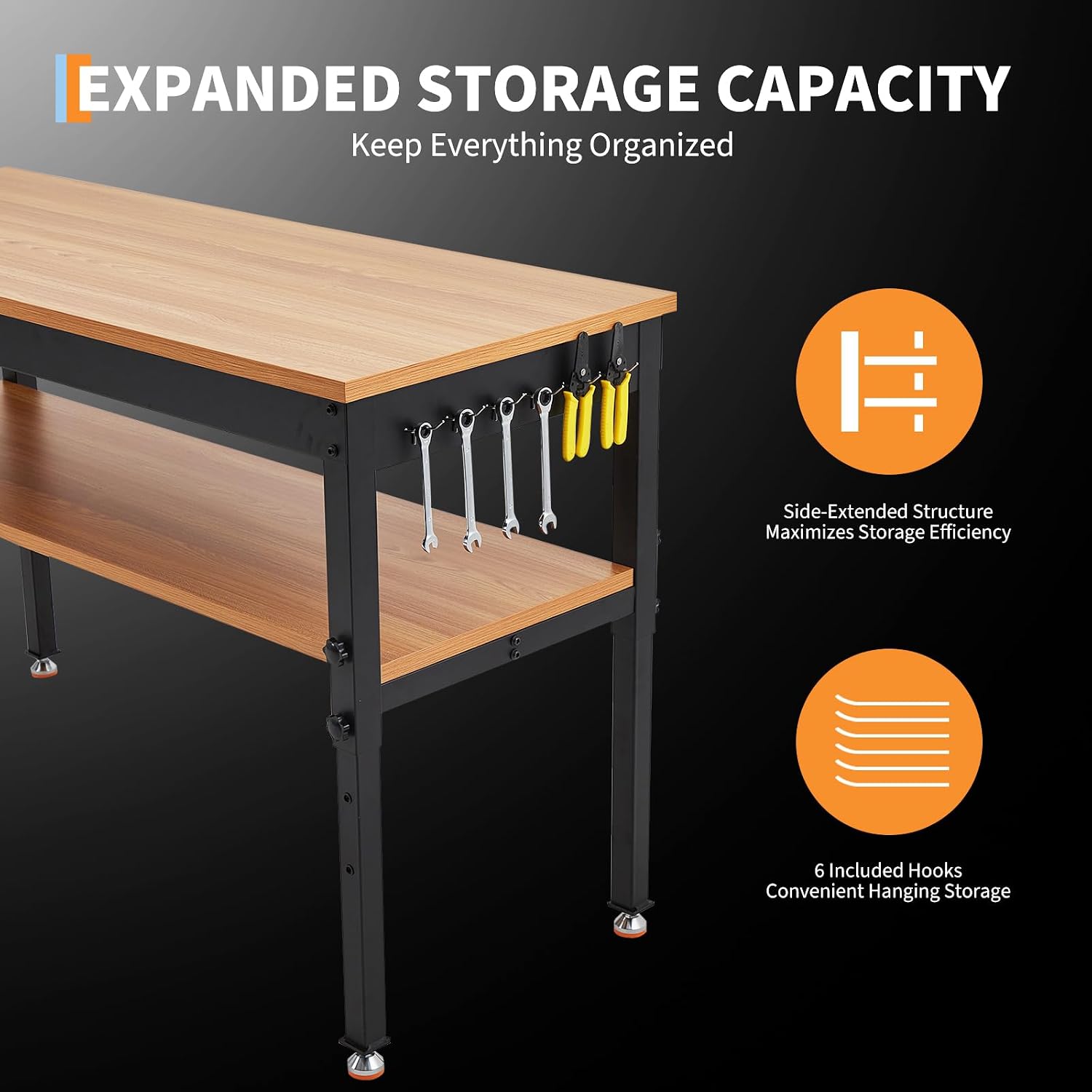 60" Work Bench with Storage Shelf, Adjustable Height Workbench, 60" x 24" Work Benches for Garage