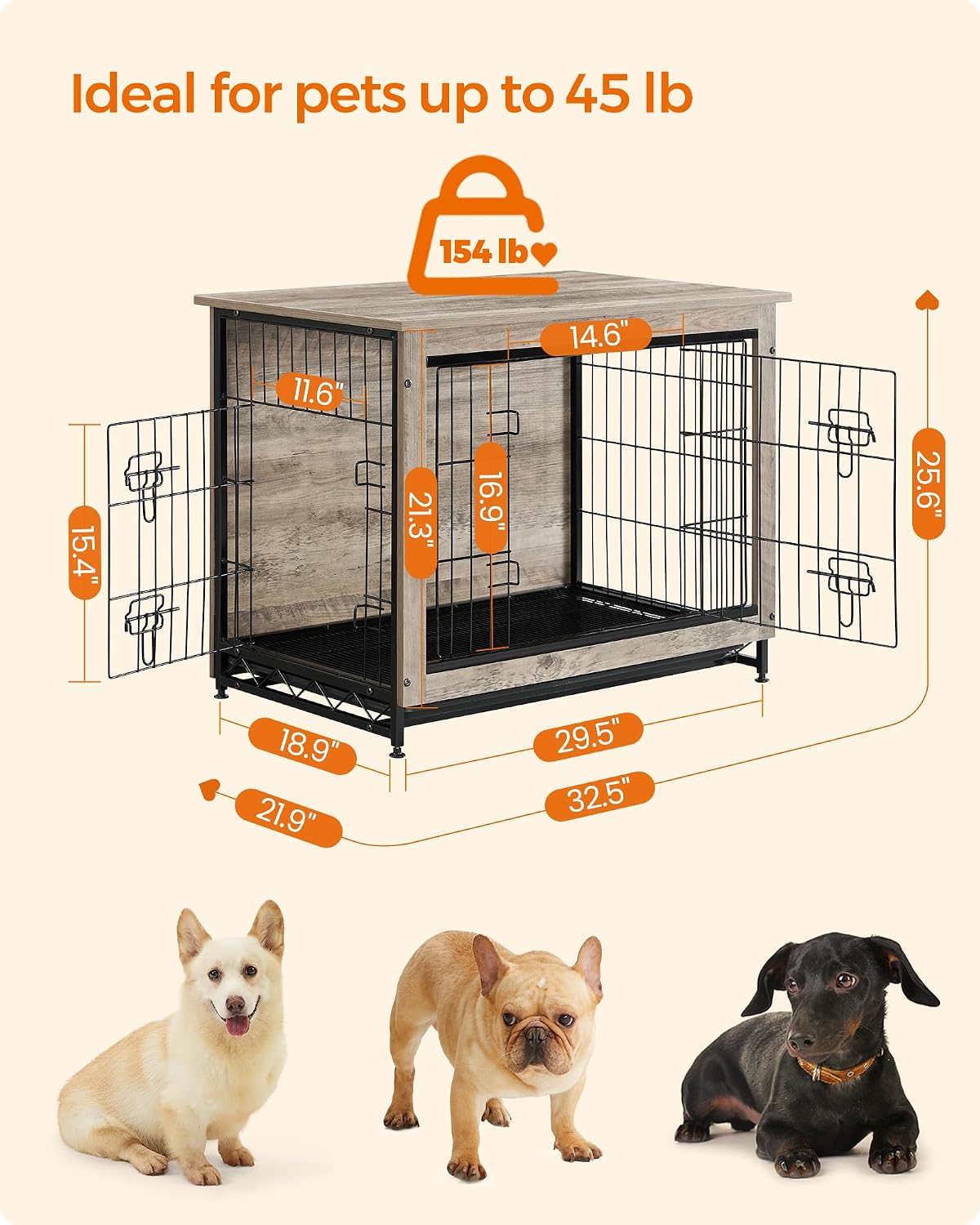 Feandrea 27.2" Dog Crate Furniture, Indoor Dog Kennel Side End Table