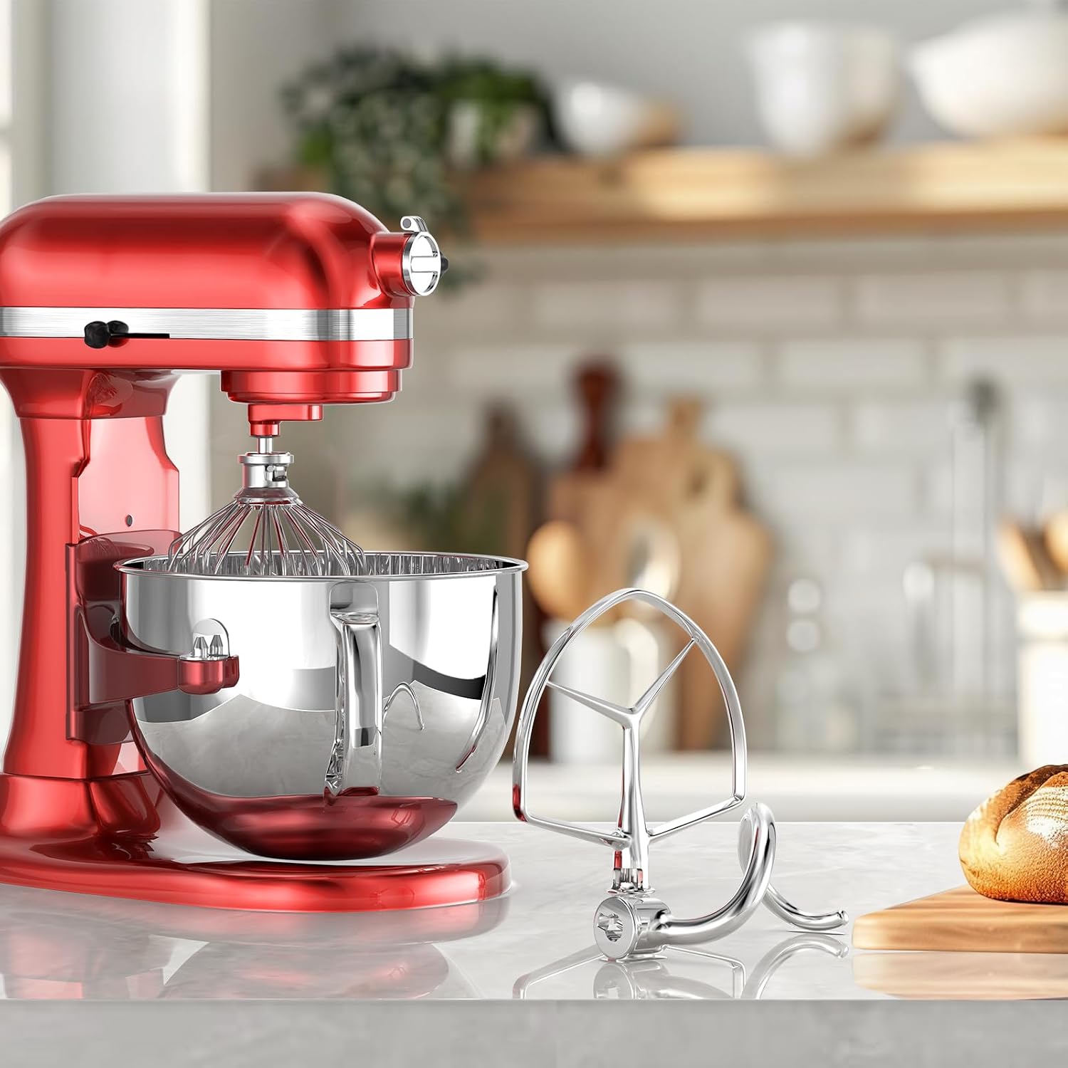 Stainless Steel Stand Mixer Attachments 3-Piece (4.5-5QT Flat Beater, 4.5-5QT Dough Hook, K45WW 6-Wire Whip Attachment) for KitchenAid Tilt-Head Stand Mixer and 4.5-5 Quart Bowl, Dishwasher Safe