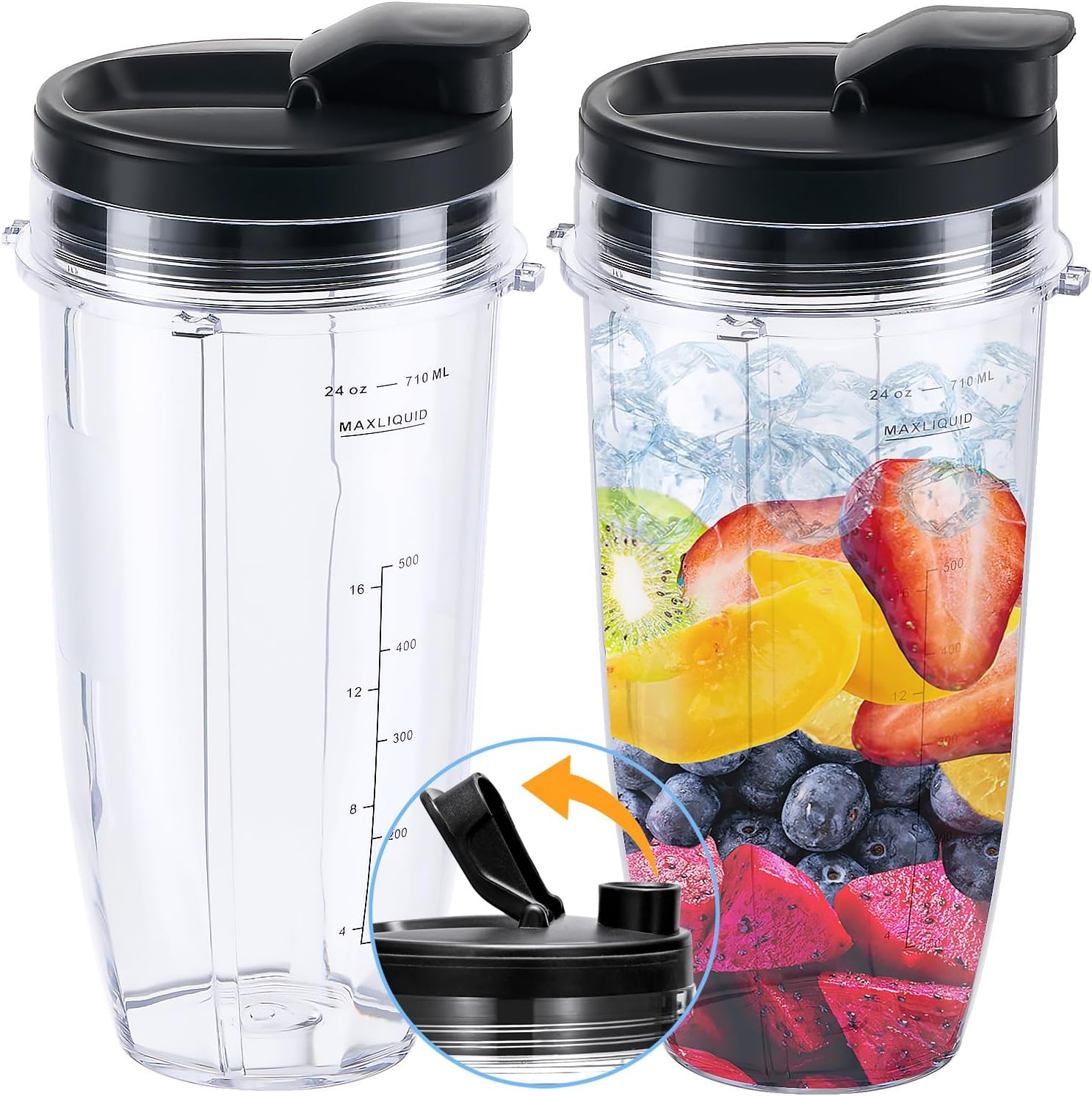 Replacement 24oz Blender Cup with Sip & Seal Lid For Nutri Ninja BL450 BL456 BL480 BL482 BL640 BL642 BL682 BN751 BN801 Foodi SS101 SS151 SS351 SS401