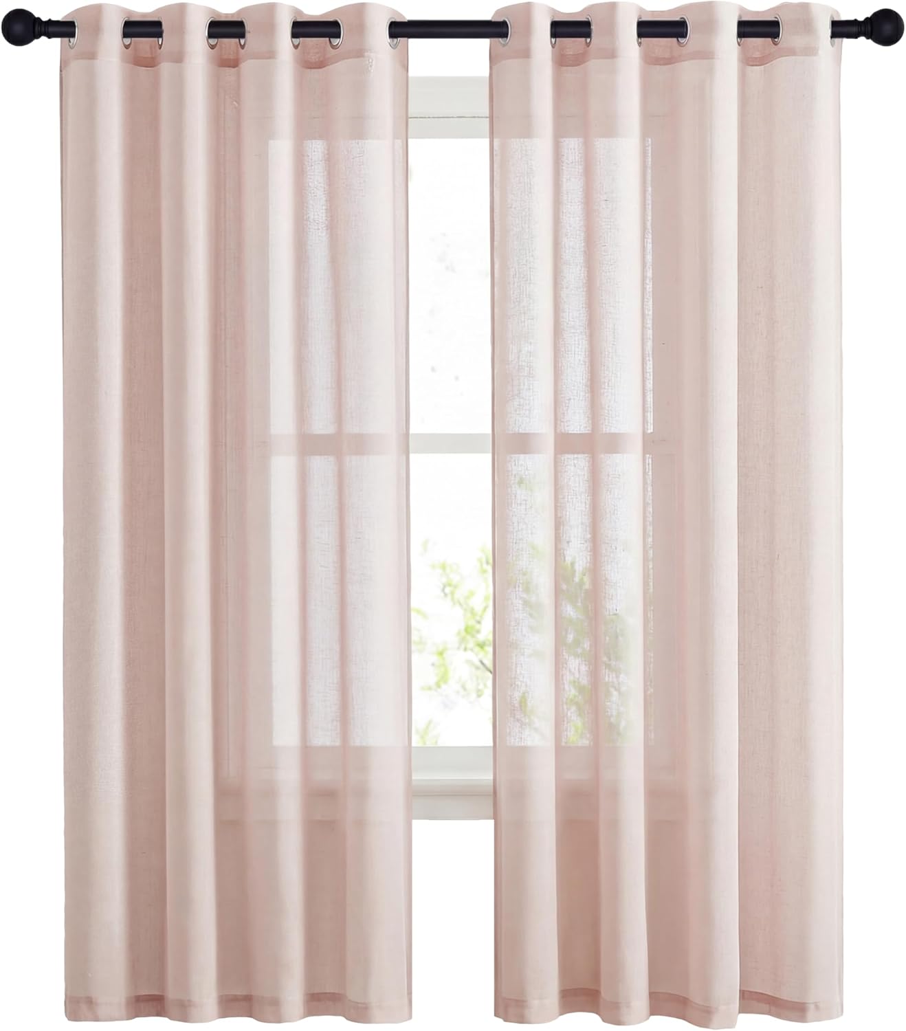 NICETOWN Linen Curtains Semi Sheer Bedroom Window Curtains