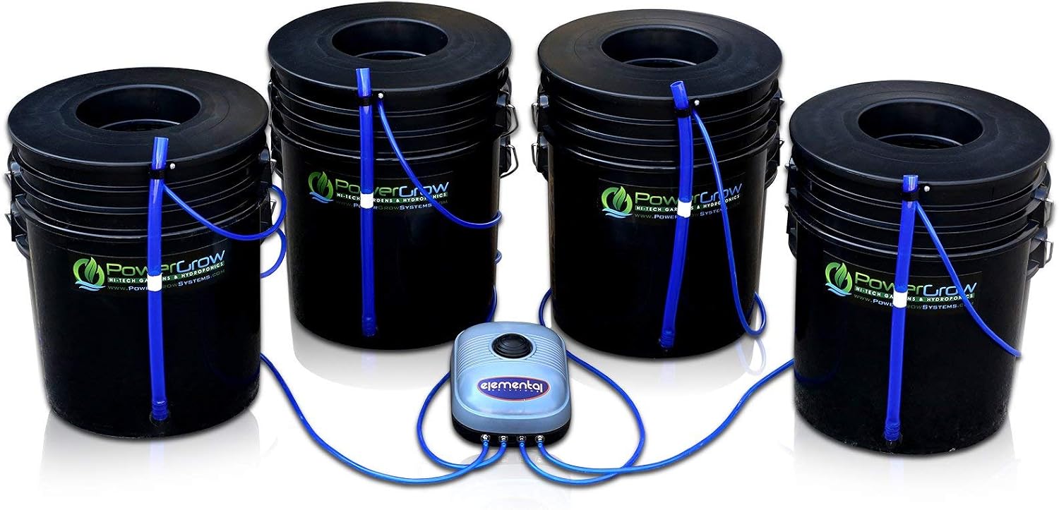 Deep Water Culture (DWC) Hydroponic Bubbler Bucket Kit by PowerGrow ® Systems (4) 5 Gallon - 6" Buckets