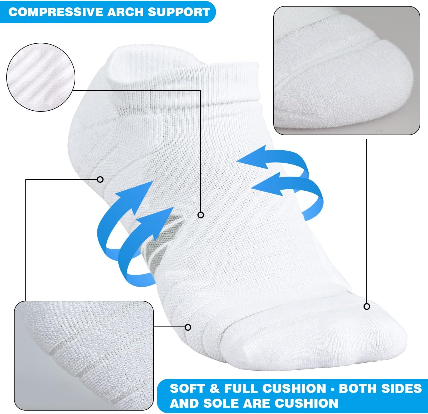 Hylaea Unisex Coolmax No Show Athletic Running Socks, Cushioned No Blisters