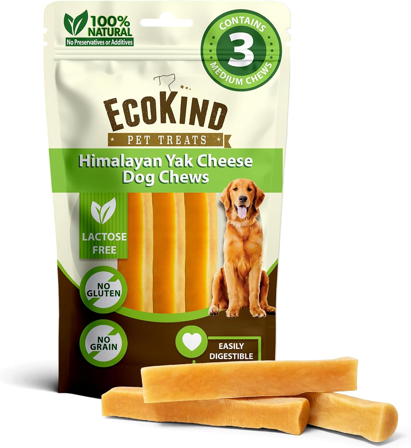 EcoKind Yak Cheese Himalayan Dog Chews, Yak Chews for Small Dogs, 8 Bones