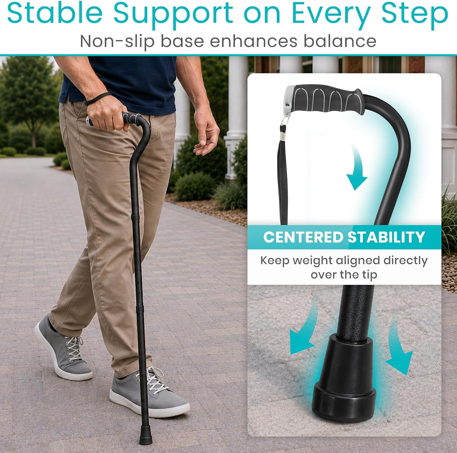 Vive Walking Cane for Women, Men, Elderly - Patented Offset Grip