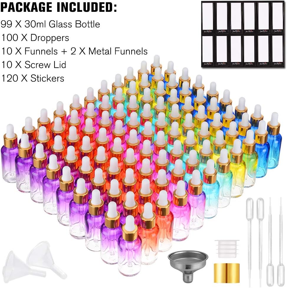 PrettyCare Glass Eye Dropper Bottles 99 Pack