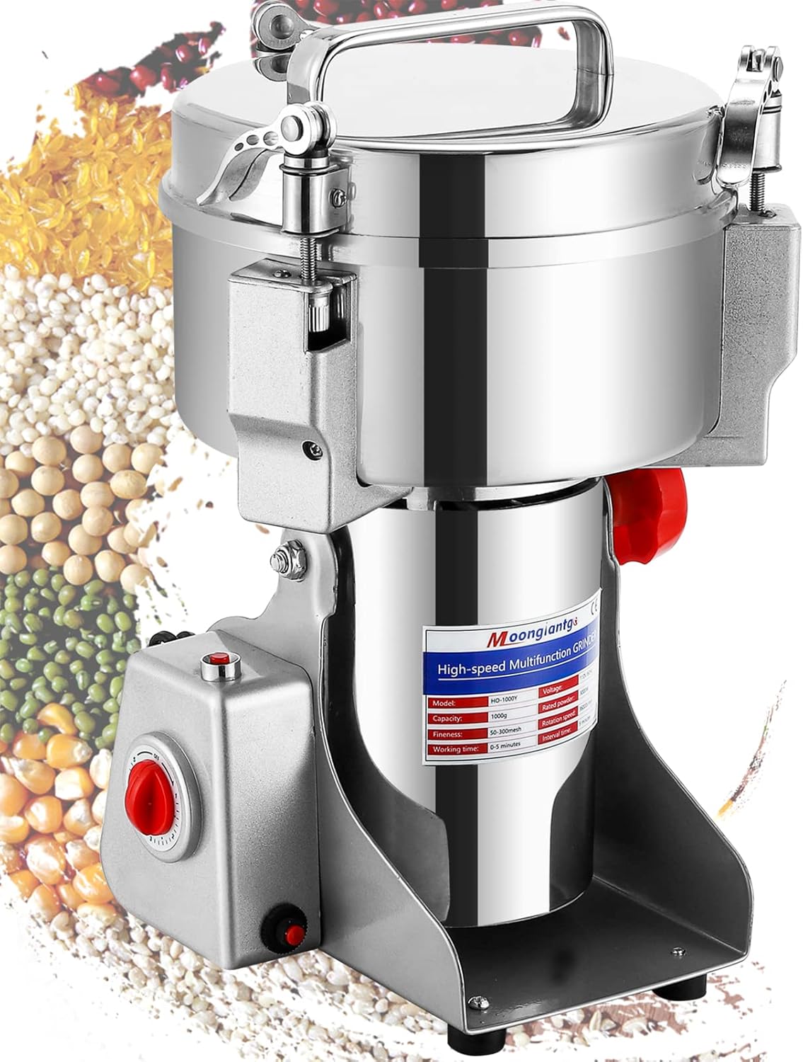 Moongiantgo Grain Mill Grinder Commercial Spice Grinder, 2500g Swing, 110V