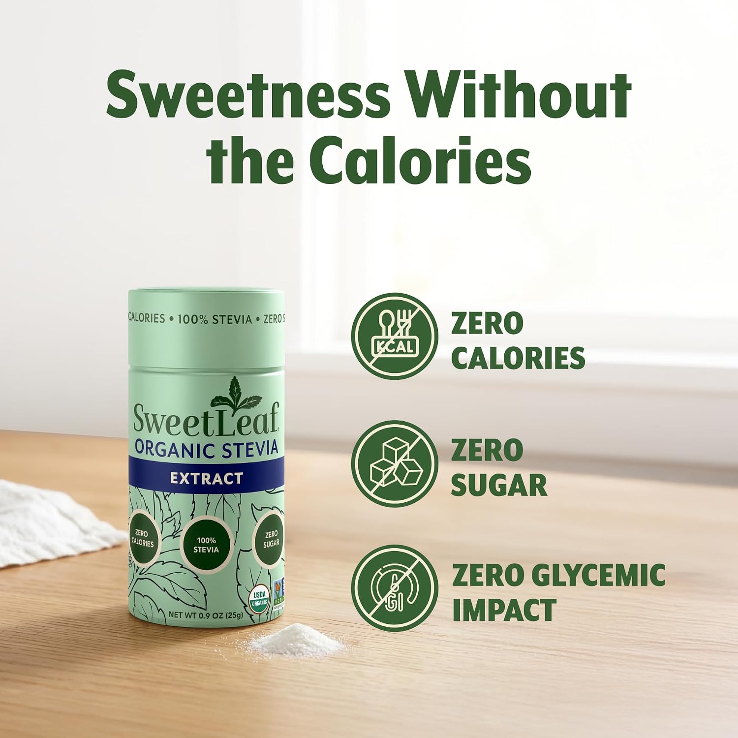 SweetLeaf Organic Pure Stevia Powder Shaker Jar, Sugar Free- 0.9 Oz, 1 Pack | Zero Calorie Sweetener No Erythritol, Stevia Leaf Extract, Natural Sugar Substitute for Coffee & Baking