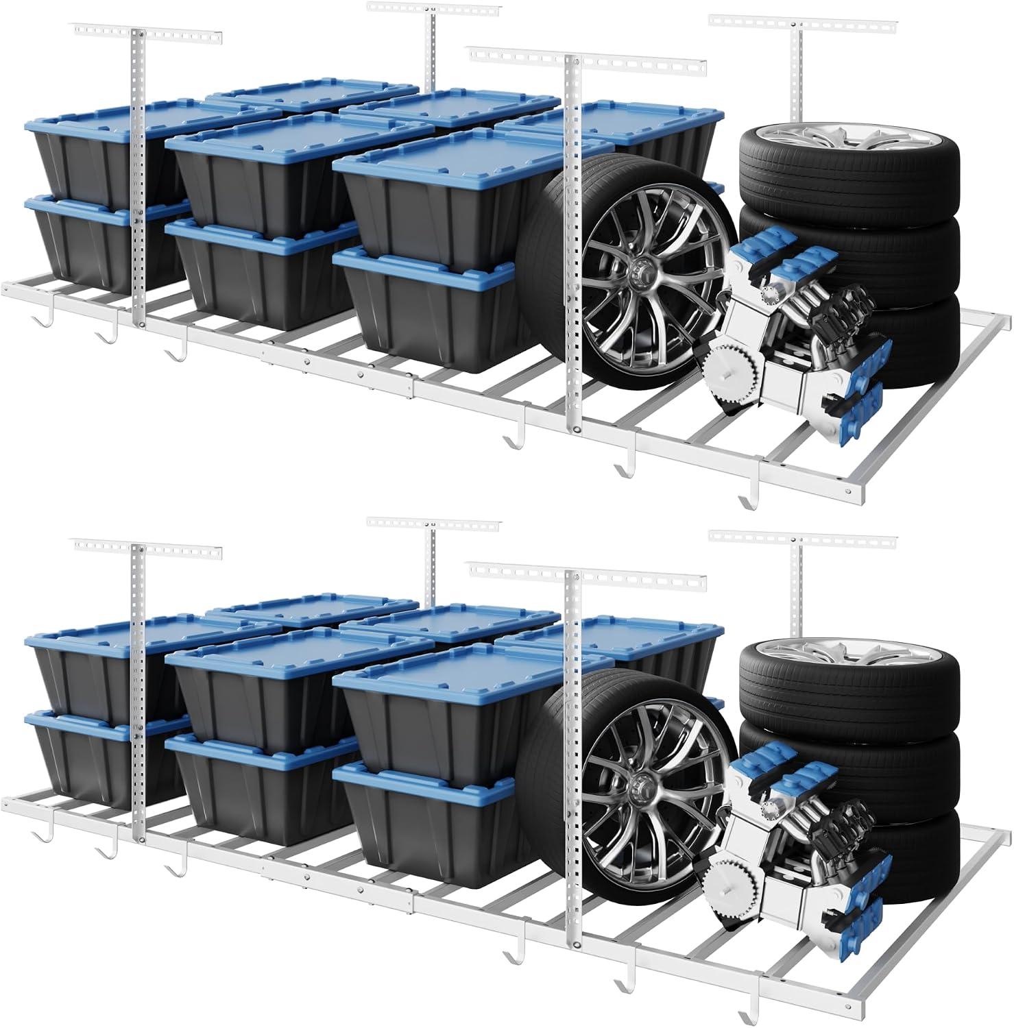 FLEXIMOUNTS 4x8 Overhead Garage Storage Rack, Without Decking, Black