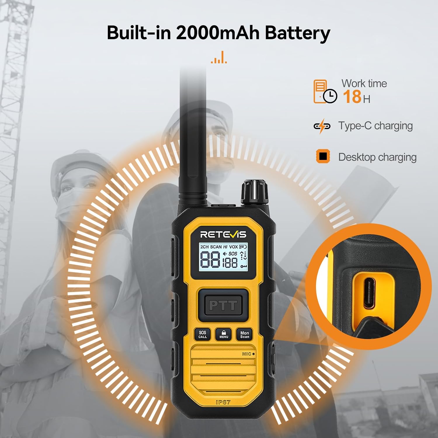 Retevis RB48 Plus Waterproof Walkie Talkies Long Range,GMRS Radios (6 Pack) | with 6-Way Charger,Heavy Duty,Rechargeable Two Way Radios,Connected Repeater,Dustproof,Shock Resistant,NOAA,Emergency Radios