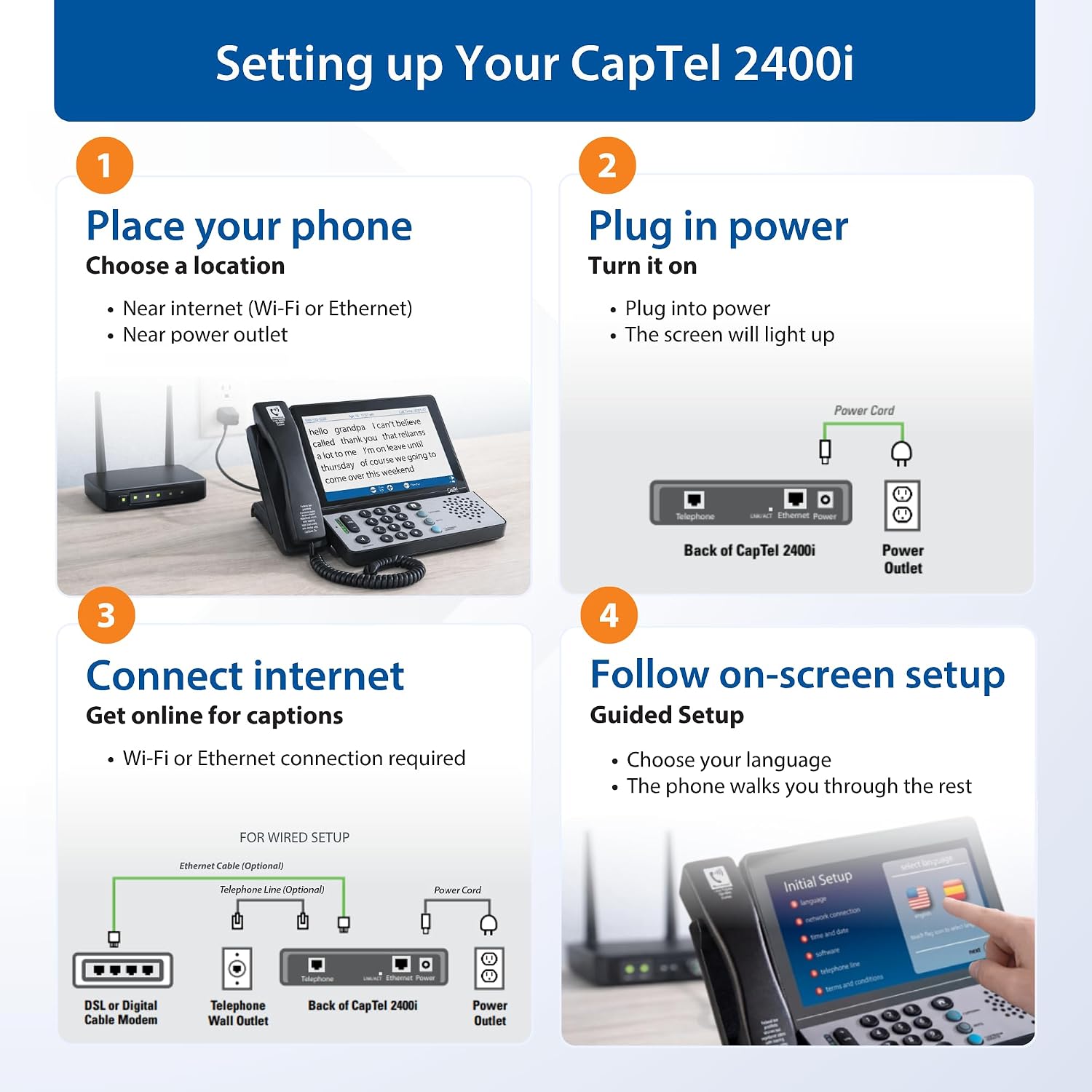 Hamilton CapTel 2400iSPNBT Large Touch Screen Captioned Telephone | Phone for Hard of Hearing with Answering Machine and Speakerphone
