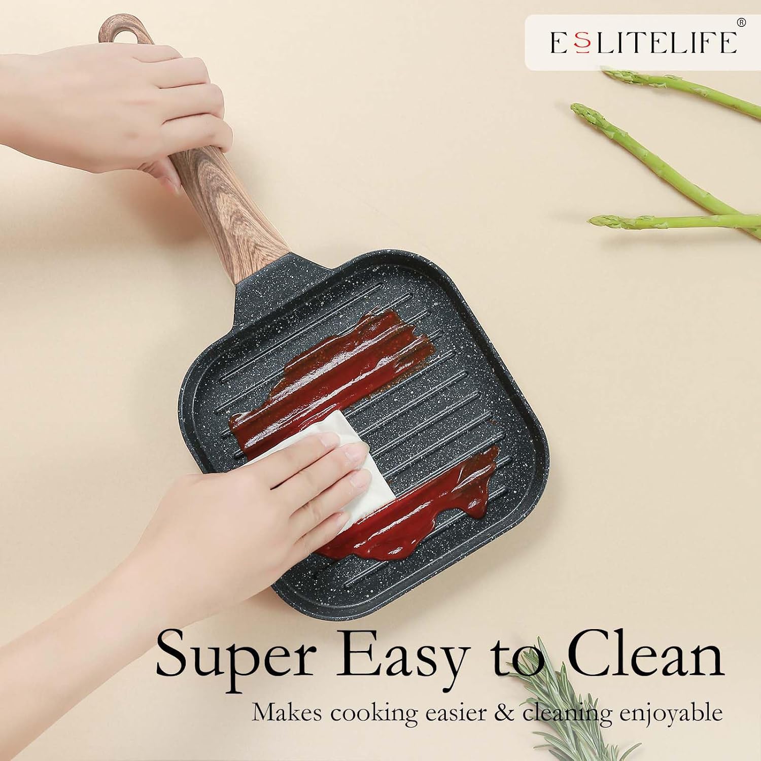 ESLITE LIFE Nonstick Grill Pan for Stove Tops, Versatile Griddle with Pour Spouts