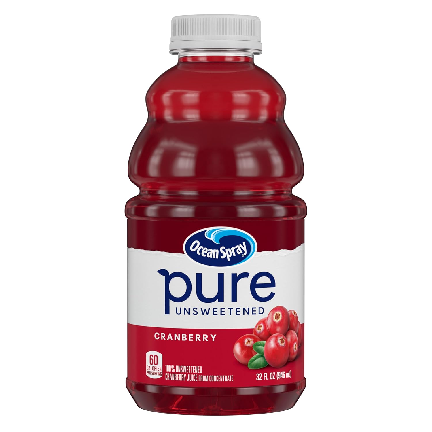 Ocean Spray® Pure Unsweetened Cranberry, 100% Cranberry Juice From Concentrate, 32 Fl Oz Bottle (Pack of 8)