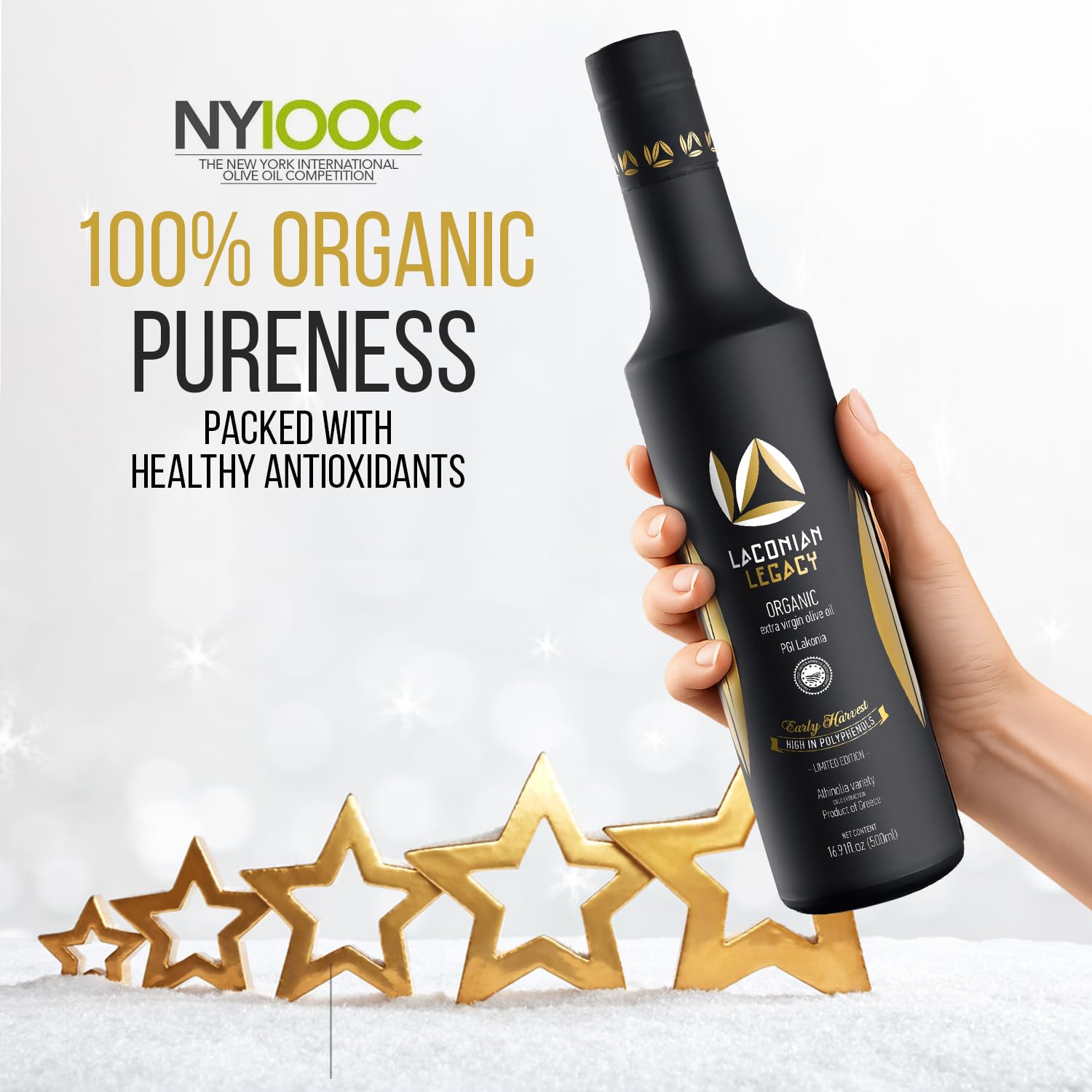 LACONIAN LEGACY High Polyphenol Organic Greek Extra Virgin Olive Oil - 2026 GOLD WINNER - Premium Luxury Gift Box - Early Harvest EVOO - Rare