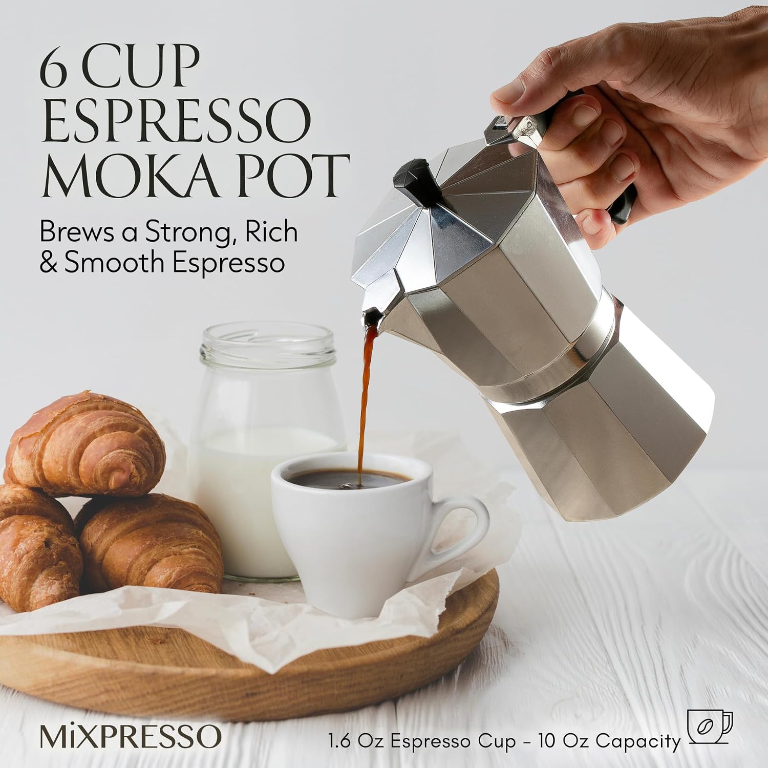 Mixpresso 3 Cup Moka Pot Stovetop Espresso Maker, Italian Cuban Coffee Pot
