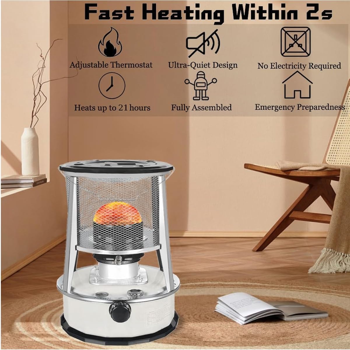 Kerosene Stove Heater for Indoor Camping, Large Kerosene Stove with Automatic Extinguisher for Home, Heating, Cooking, Garage