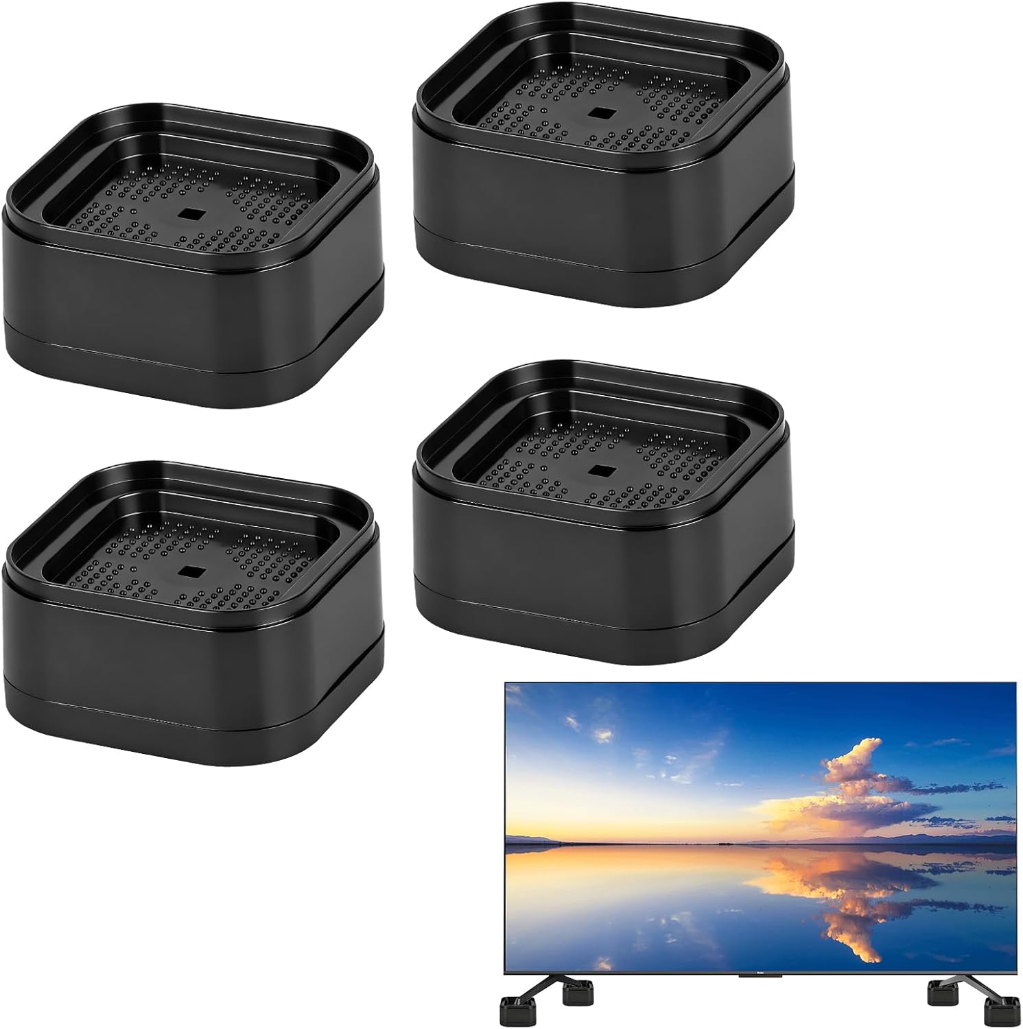 4 Pack TV Stand Riser Blocks, Heavy-Duty Adjustable Height Blocks for Raising TV Stand, Rectangular Adjustable Block Lift