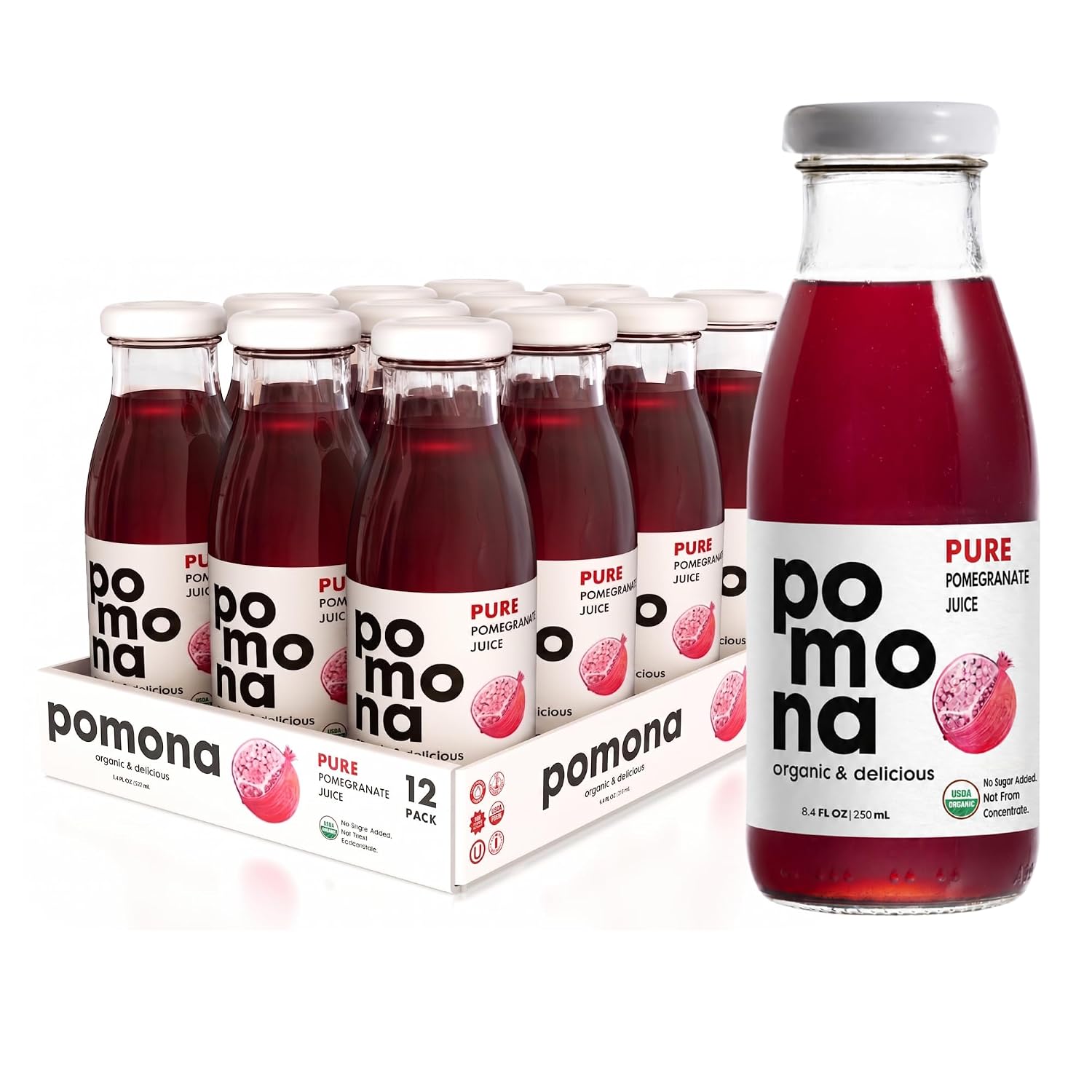 Pomona Organic Pure Black Cherry Juice, Cold Pressed Organic Juice, Non-GMO, No Sugar Added, Not from Concentrate, Gluten Free, Kosher Certified, Preservative Free 8.4 Ounce (Pack of 12),