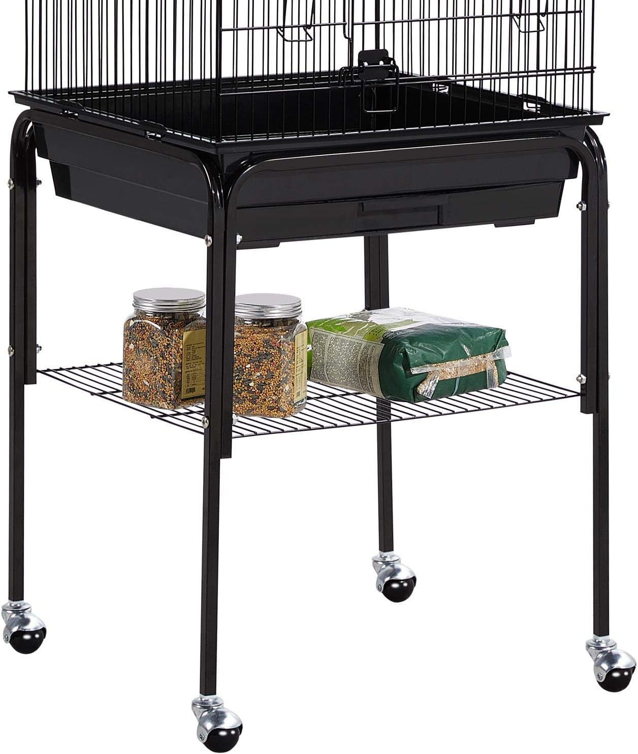 Yaheetech Medium Parakeet Bird Cage for Small Birds Sun Parakeets Green Cheek Cockatiels Conures with Wooden Perches&Rolling Stand, Black