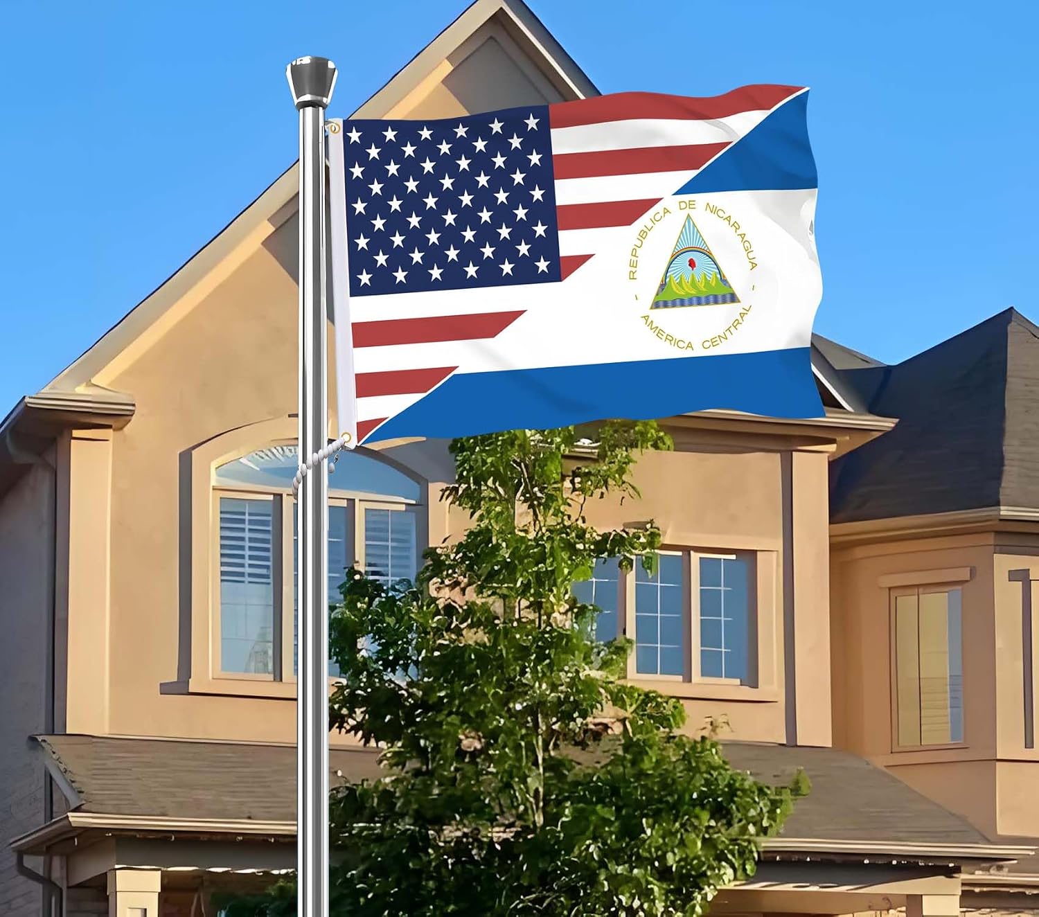 Nicaragua USA Flag,Big 3x5 FT Nicaraguan Flag,36x60 Inch Large Double-Printed Durable 150D Thick Polyester Decorations with 2 Brass Grommet
