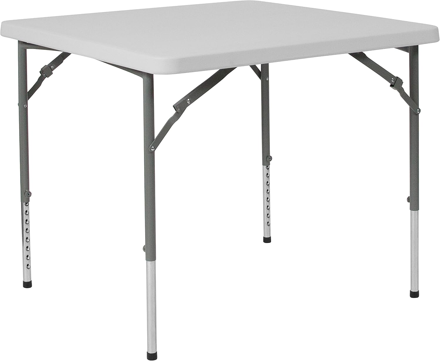 EMMA + OLIVER 2.79-Foot Square Granite White Adjustable Folding Table | Height Adjustable, Card and Game Table, Lightweight