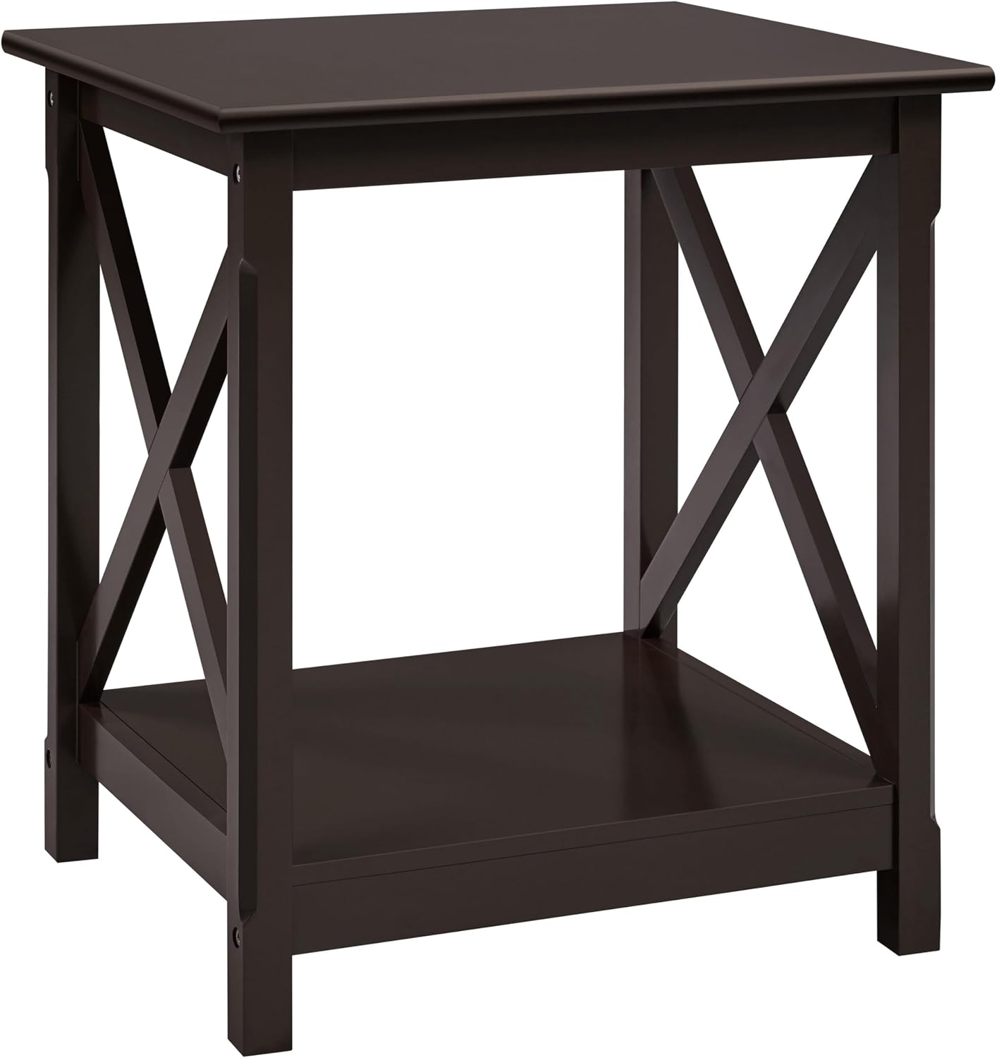 Yaheetech X-Side Frame End Table with 2-Tier Storage Shelf, Espresso