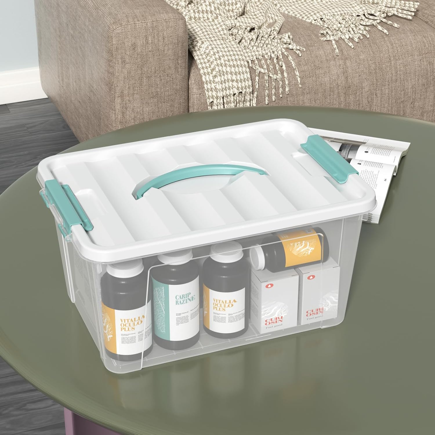 17.5 L Clear Plastic Storage Box, 4-Pack Latch Storage Bin